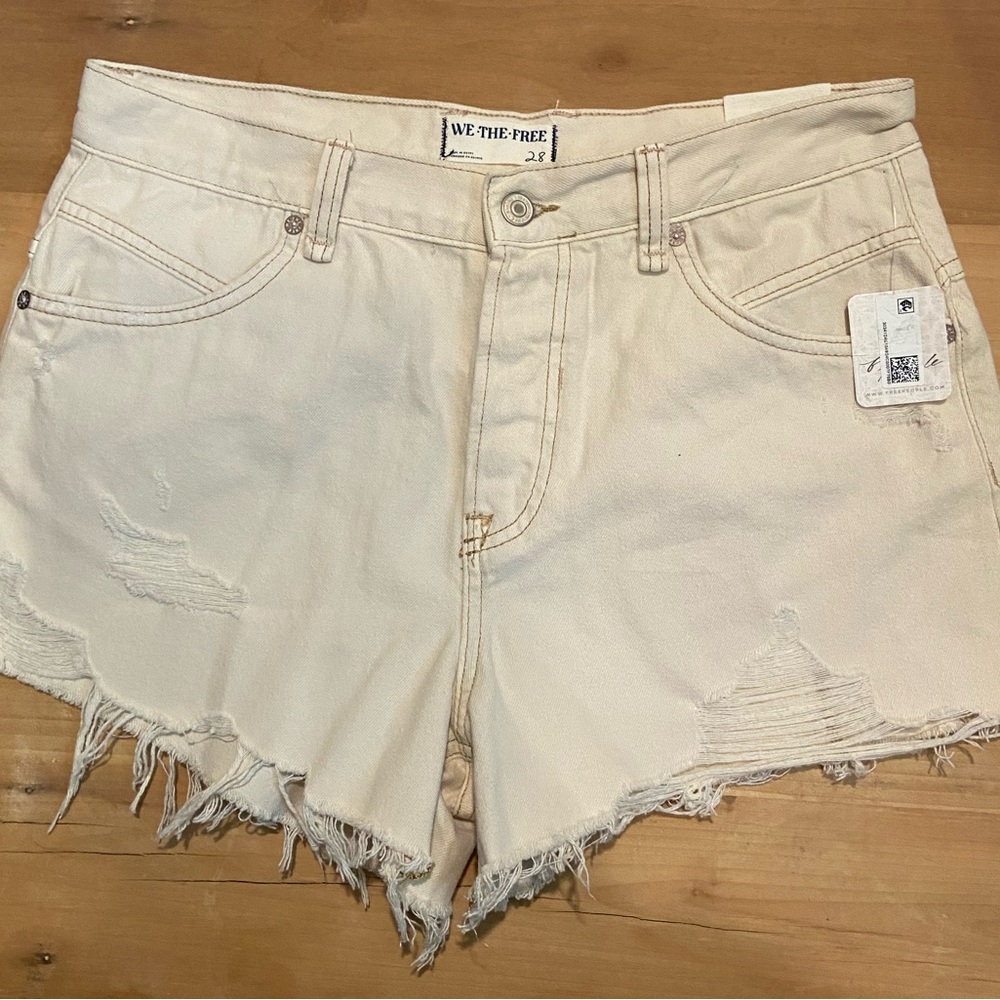 We The Free Women's Tan Distressed Jean Shorts